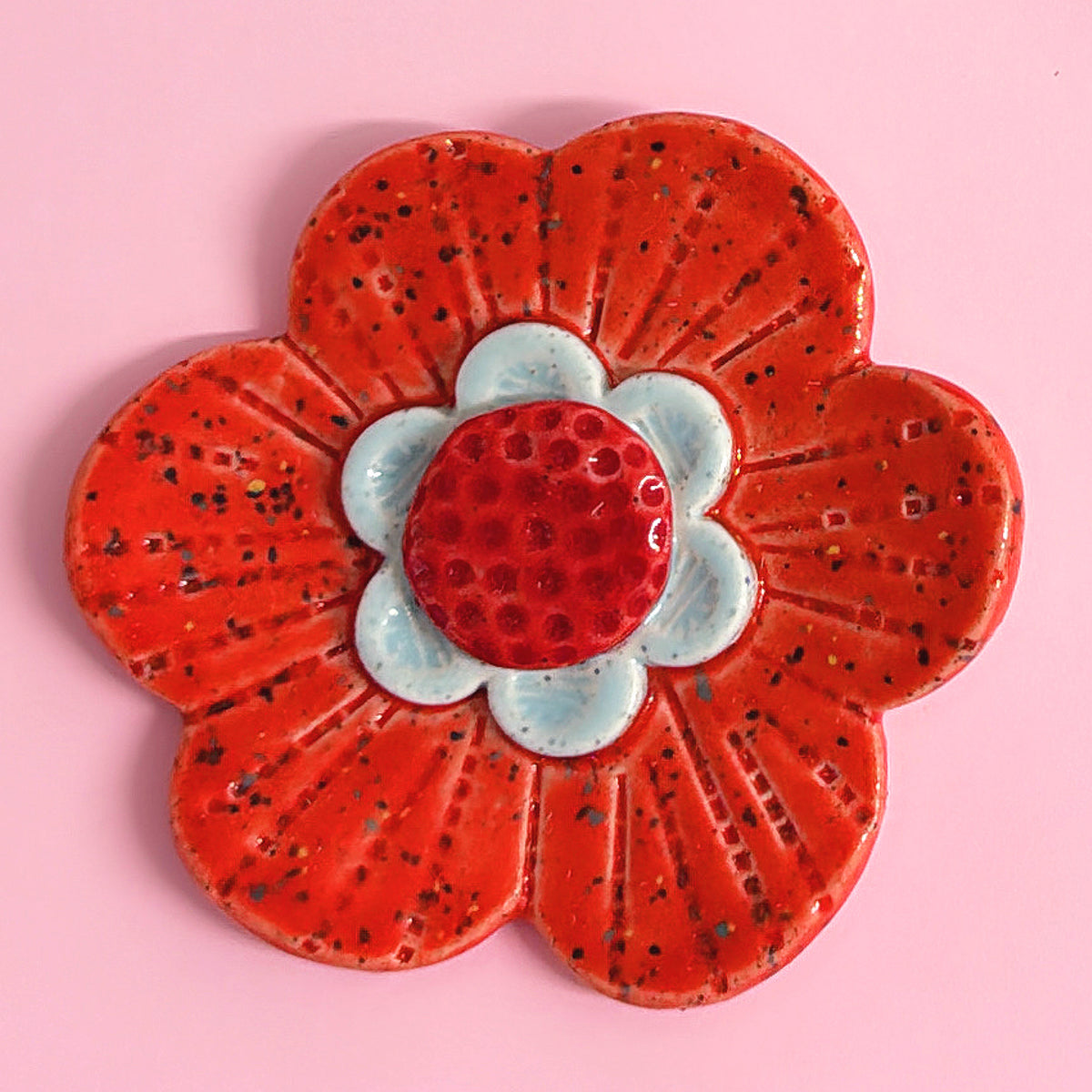 Peach Red Pink & Blue WALLFLOWERS Wall Art : Choose your design : Handmade Ceramic Ornaments by Jo Kealley