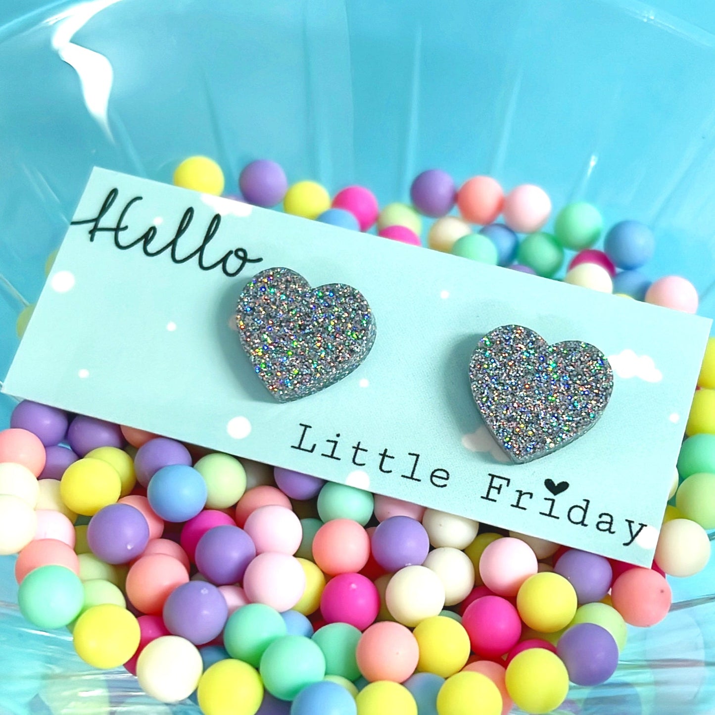 GLITTERBOMB HEARTS : SMALL : Choose your colour : Handmade Resin STUD Earrings