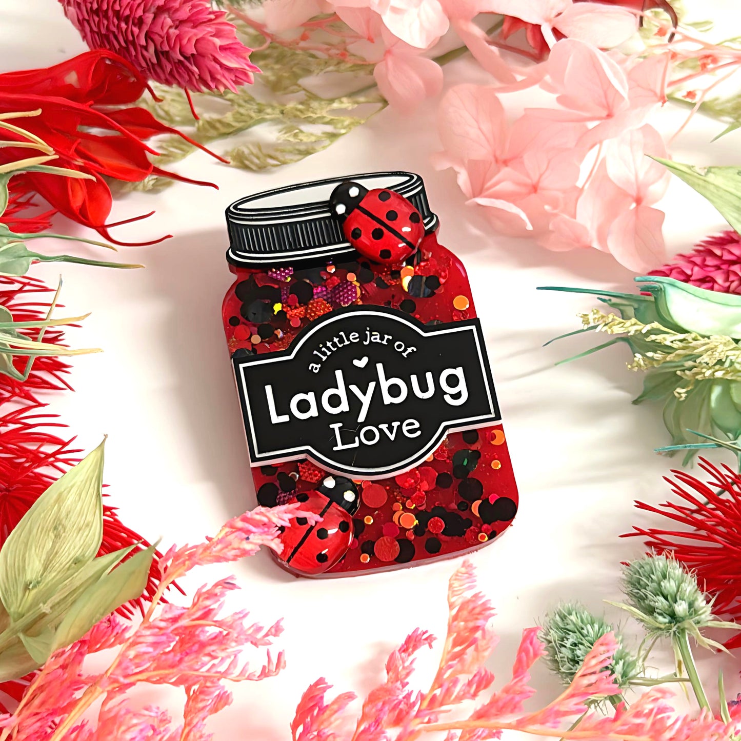 A LITTLE JAR OF : LADYBUG LOVE : Handmade Resin & Acrylic BROOCH