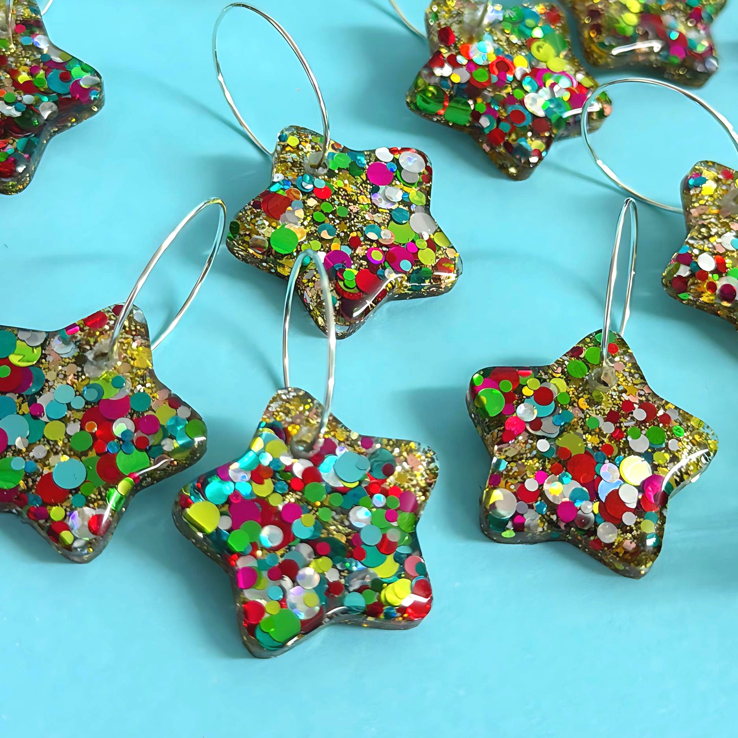 FESTIVE DISCO STARS : Handmade Resin DROP Earrings