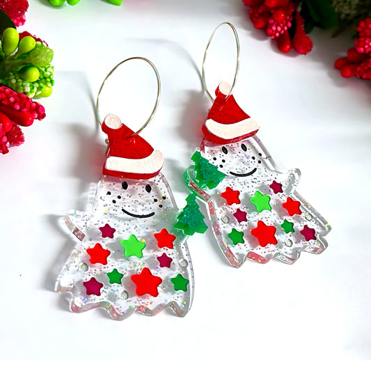 THE GHOSTS OF CHRISTMAS PAST : Handpainted Acrylic & DROP Earrings
