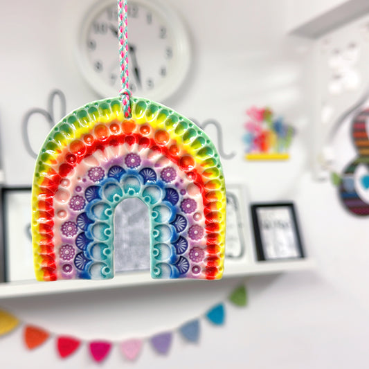 One of a kind RAINBOW TALISMAN Wall Art : Handmade Porcelain Ornament by Jo Kealley