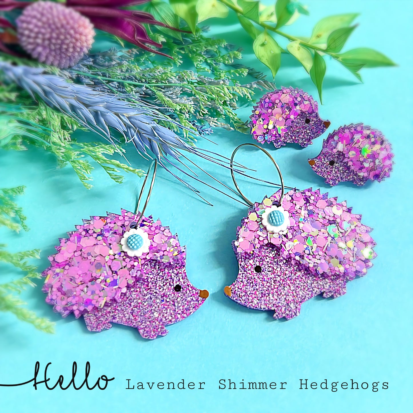 HELLO LITTLE HEDGEHOGS : LAVENDER SHIMMER: Choose STUD or DROP Handmade Resin Earrings