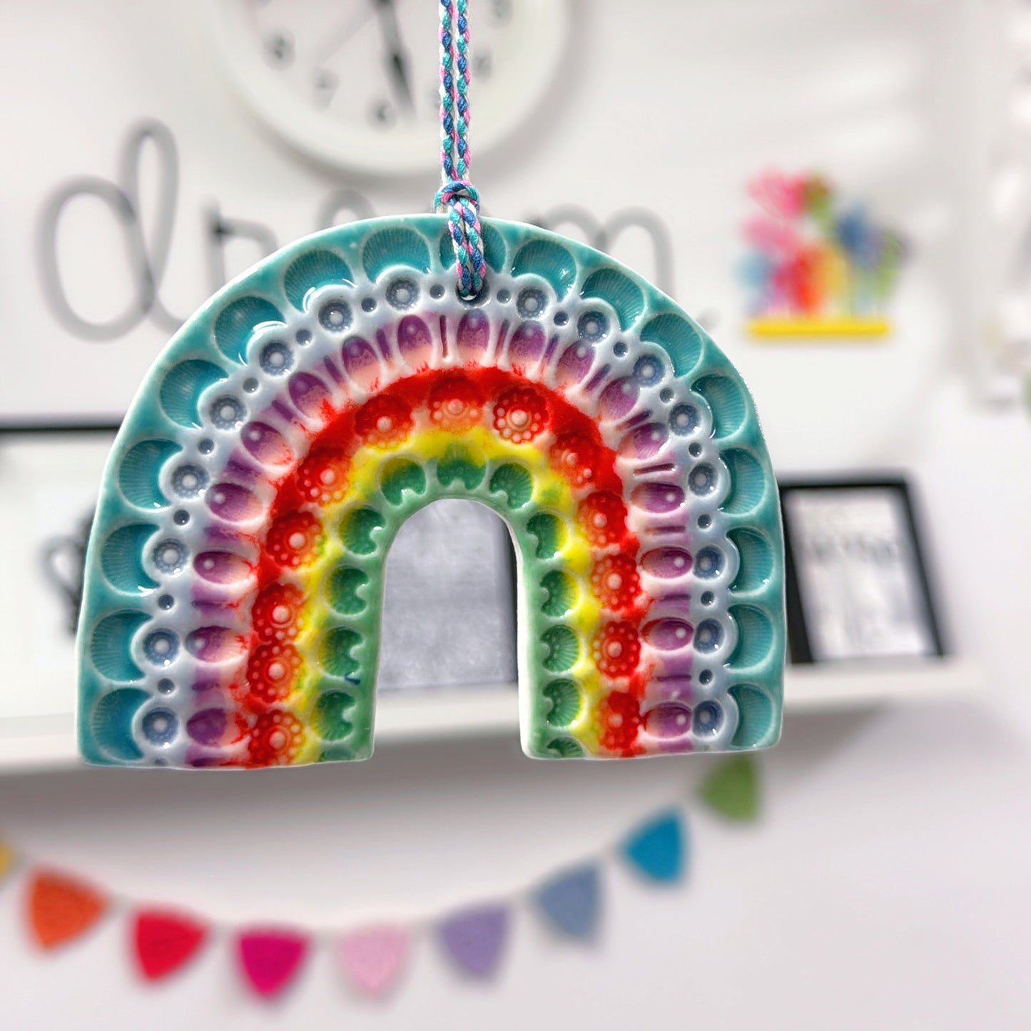 One of a kind RAINBOW TALISMAN Wall Art : Handmade Porcelain Ornament by Jo Kealley