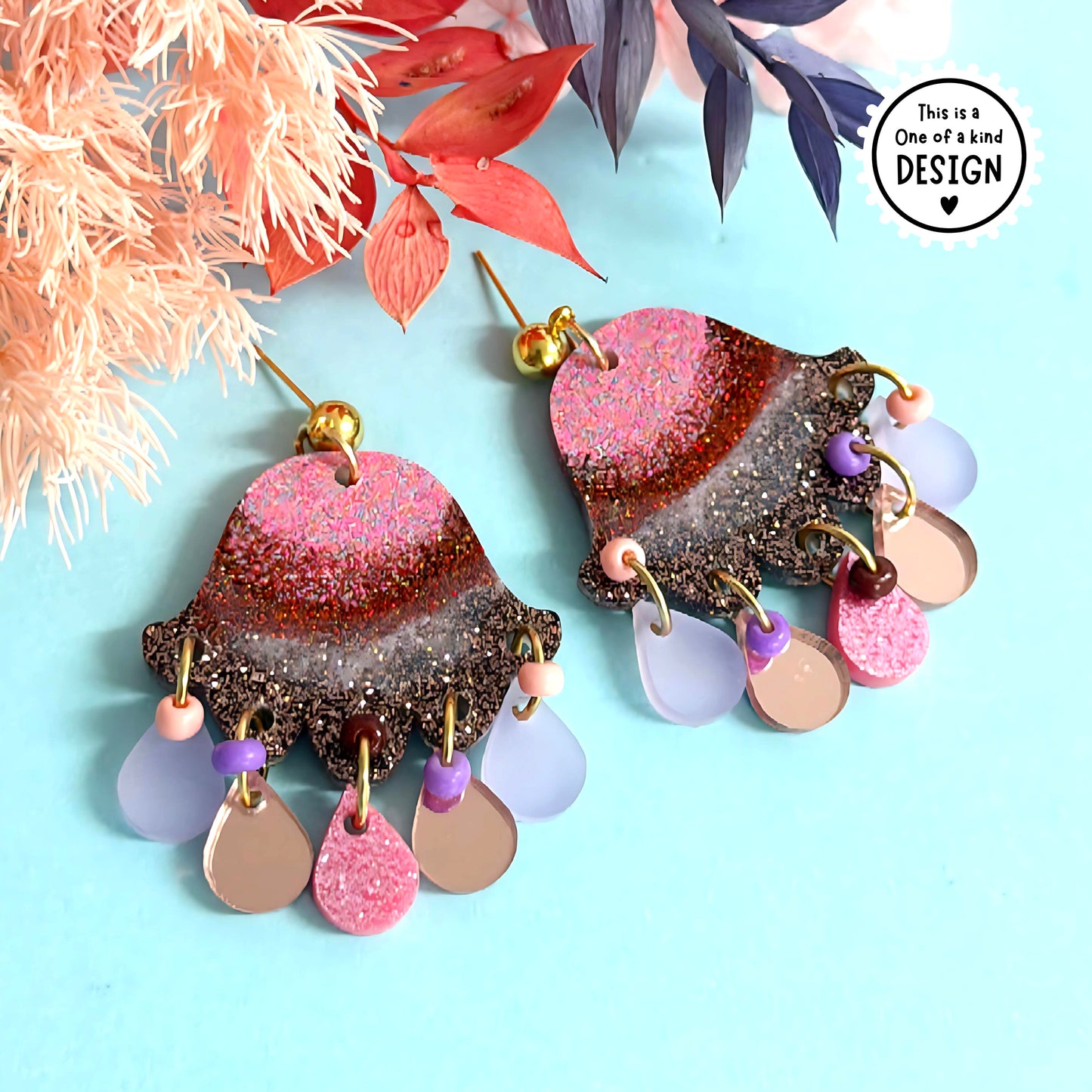One of a Kind : EMBELLISHED TULIPS : Handmade Resin DROP Earrings