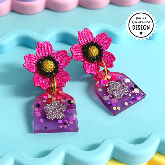 One of a Kind : BEAUTIFUL BOUQUET MINI : Handmade Resin DROP Earrings