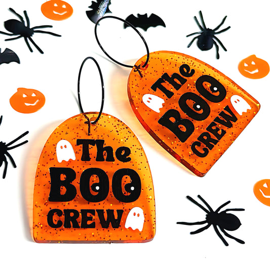 THE BOO CREW : PUMPKIN TOMBSTONES : SPOOKY : Handpainted Acrylic DROP Earrings