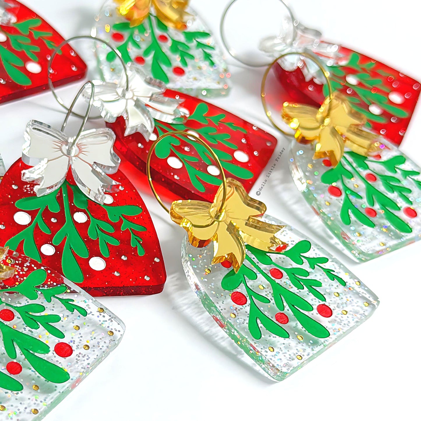 CHRISTMAS MISTLETOE : Choose your colour : Handpainted Acrylic Drop Earrings