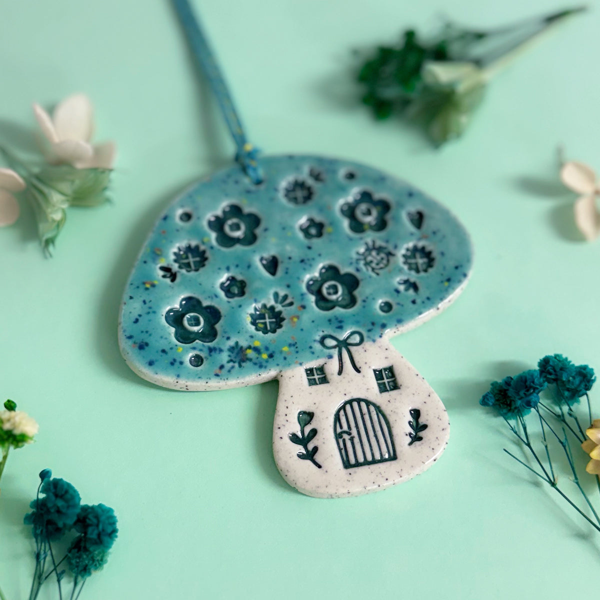 Toadstool Home :  One of a kind Handmade Ceramic Wall Art by Jo Kealley