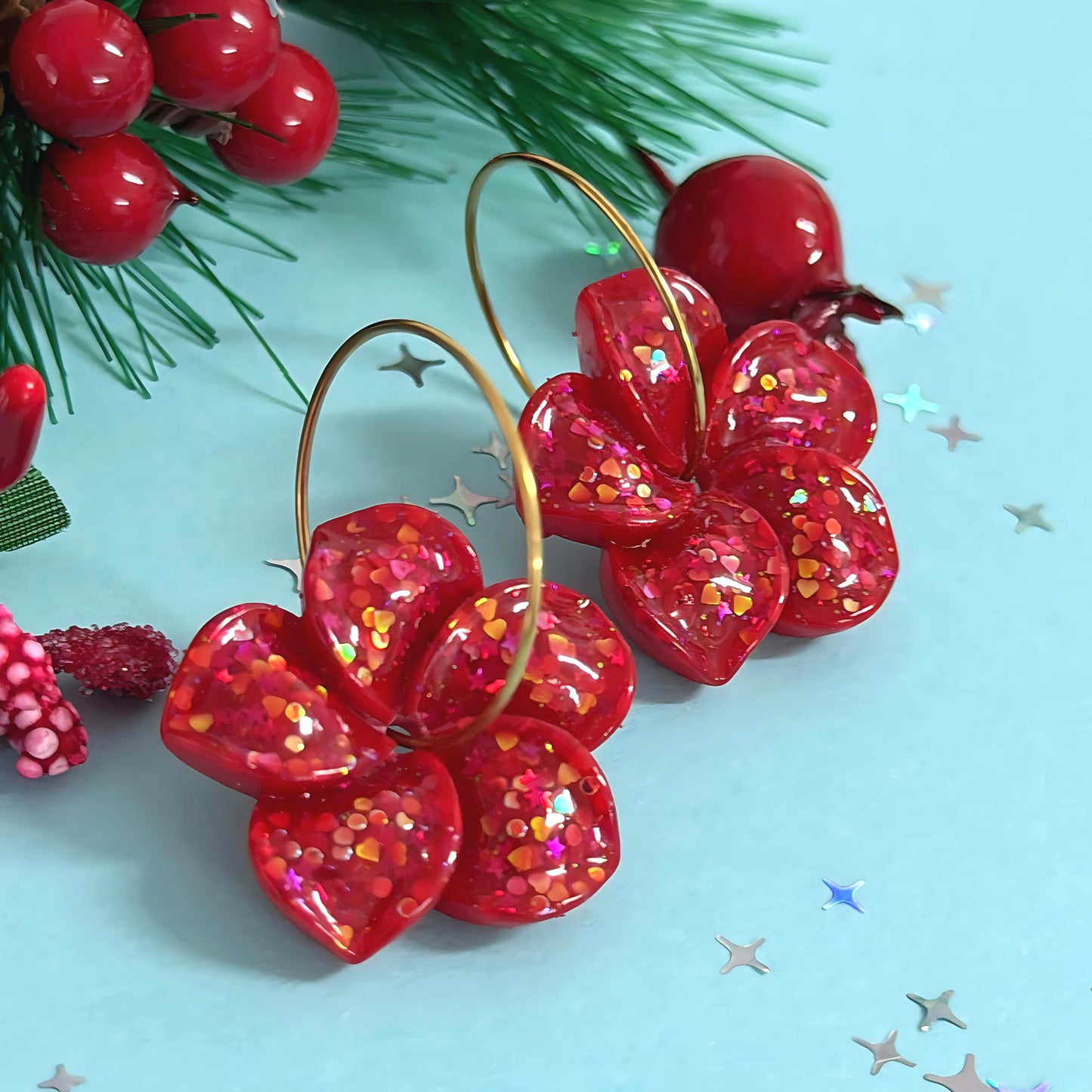 FESTIVE FRANGIPANI SPINNERS : Choose your colour : Handmade Resin DROP Earrings