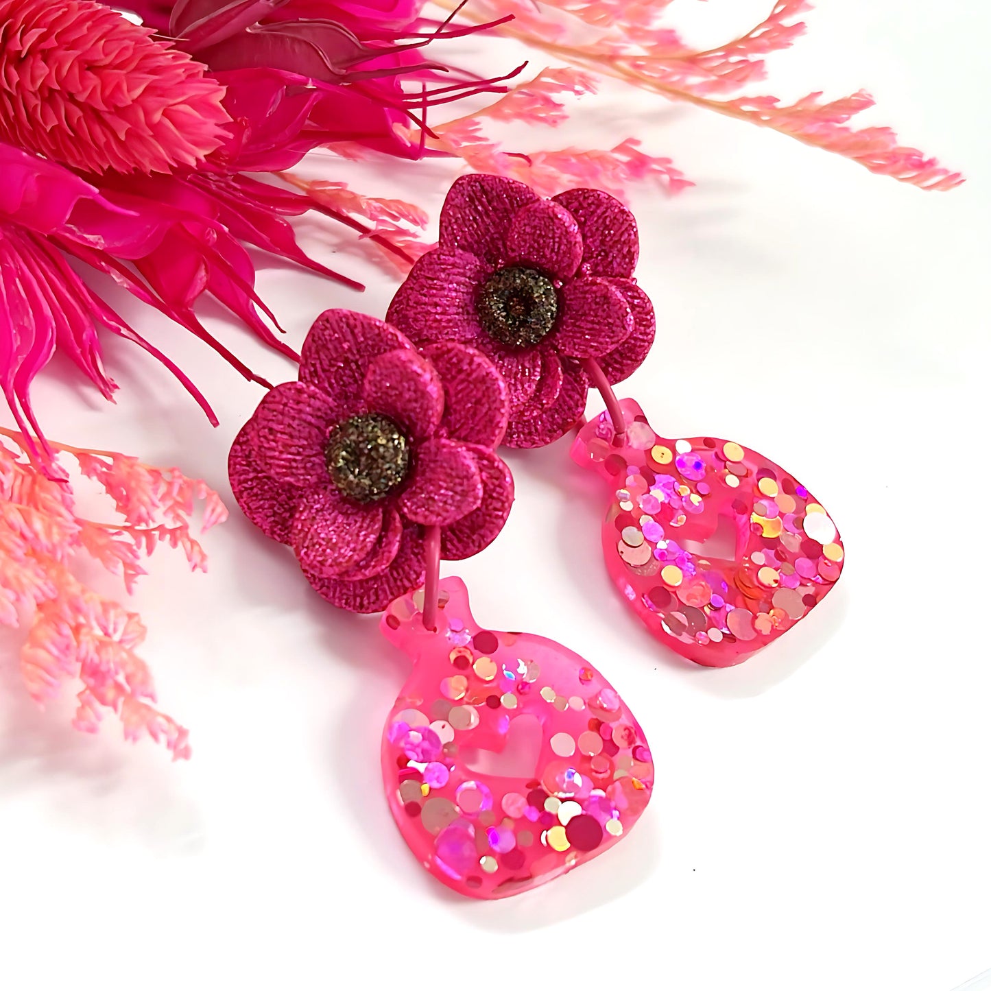 BEAUTIFUL BOUQUET : Choose your colour : Handmade Resin DROP Earrings