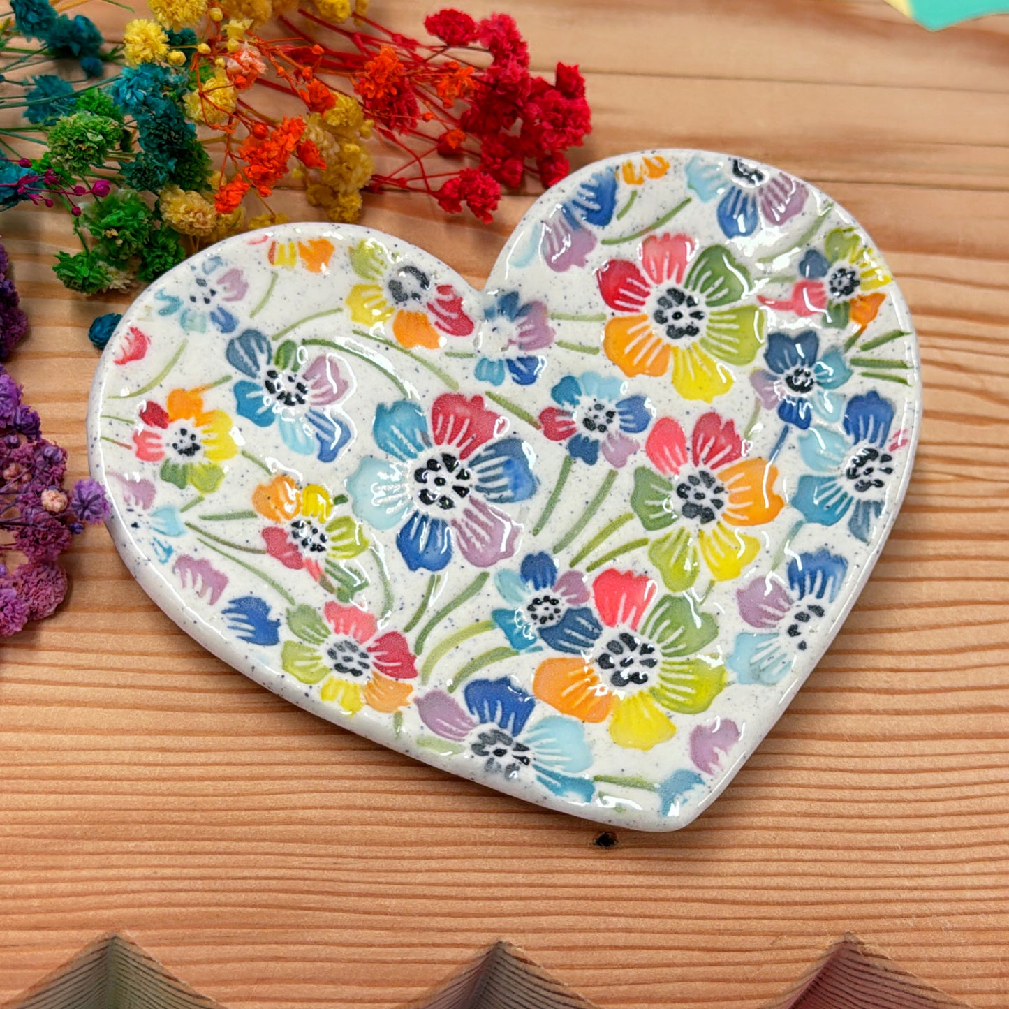 RAINBOW GARDEN ~ Heart Plate : Handmade Ceramic Treats & Tapas Dish by Jo Kealley