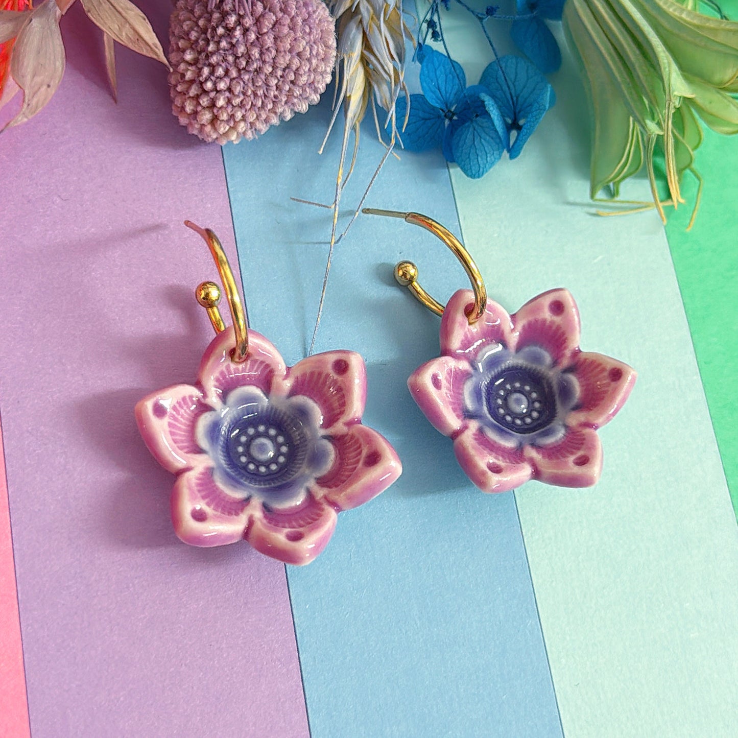 3D STARFLOWERS : Choose your colour ~ PORCELAIN Drop Earrings Handmade by Jo Kealley