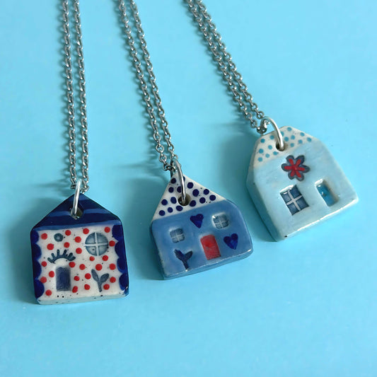 Hello Little HOMES 12 : Choose your Home : Handpainted One of a kind : Ceramic Home Pendants by Jo Kealley