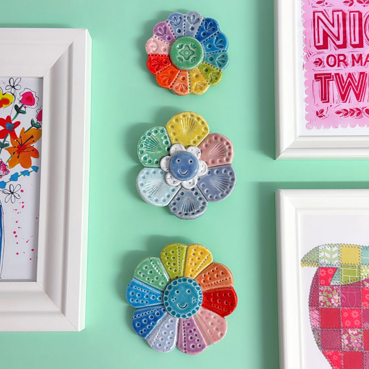 Limited Edition : RAINBOW WALLFLOWERS Wall Art : Choose your design : Handmade Ceramic Ornaments by Jo Kealley