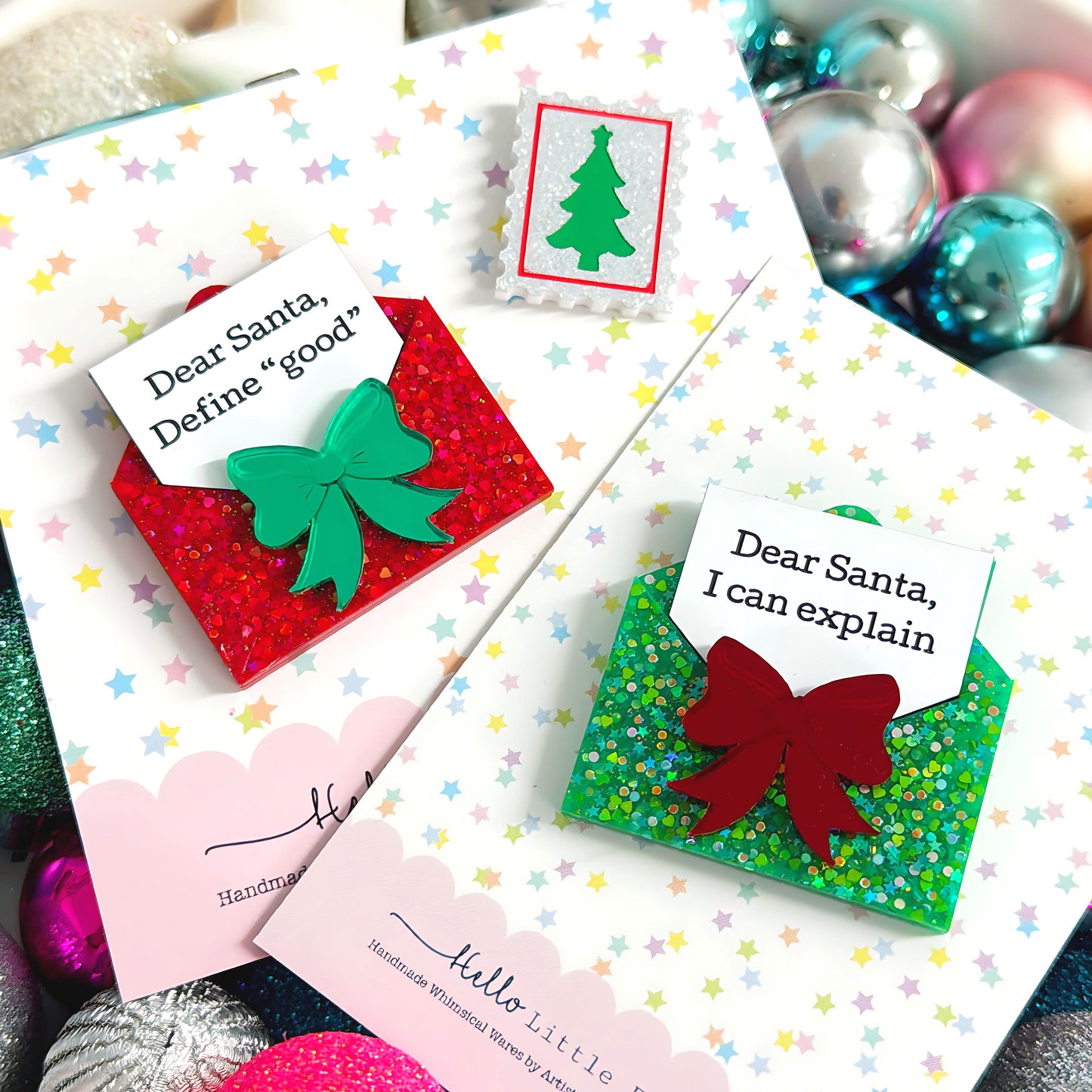 DEAR SANTA : Choose your design : Handmade Resin & Acrylic BROOCHES