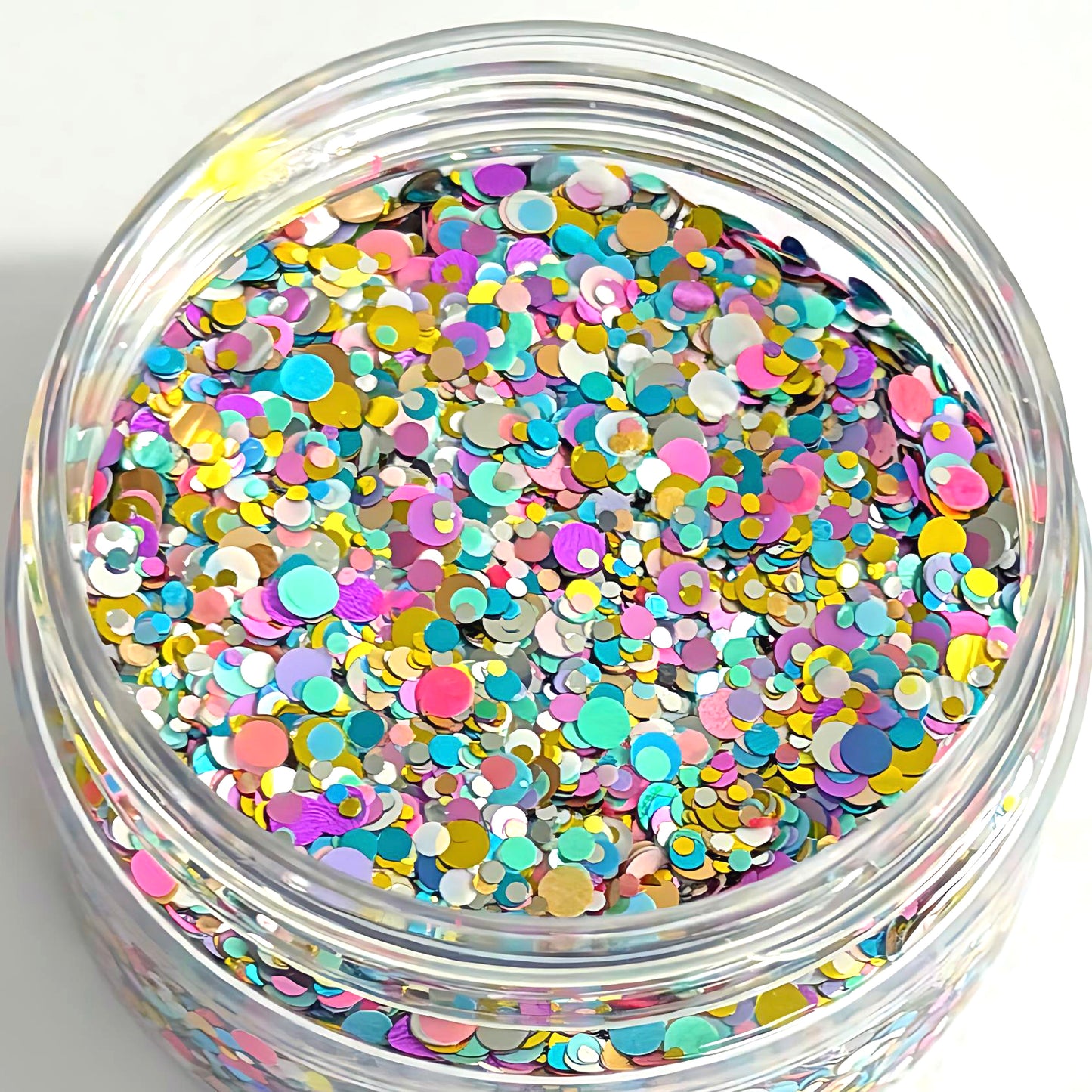 BIRTHDAY CAKE DOTS : CUSTOM HLF Mix : Colour-shift Holographic Glitter :: medium white jar : Destash item