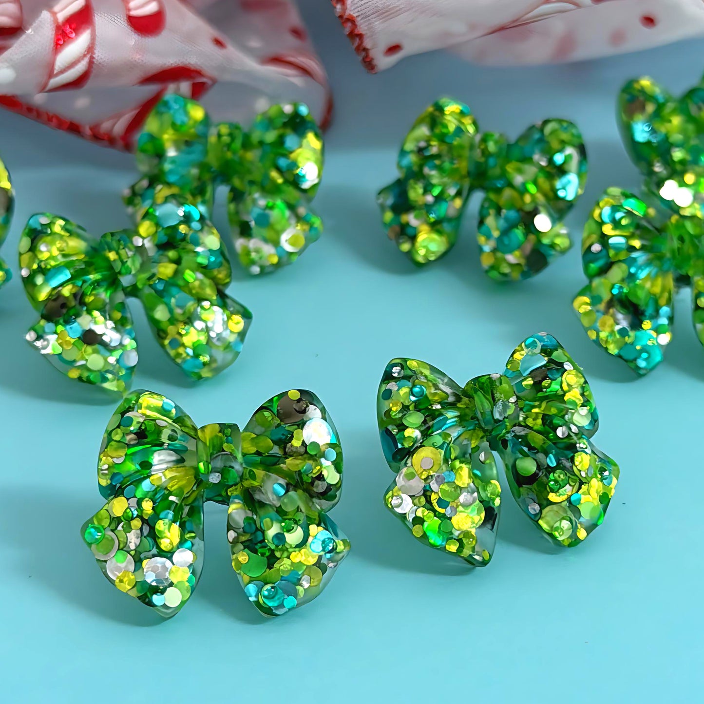 FESTIVE BOWS : EMERALD CONFETTI : Handmade Resin Midi Stud Earrings