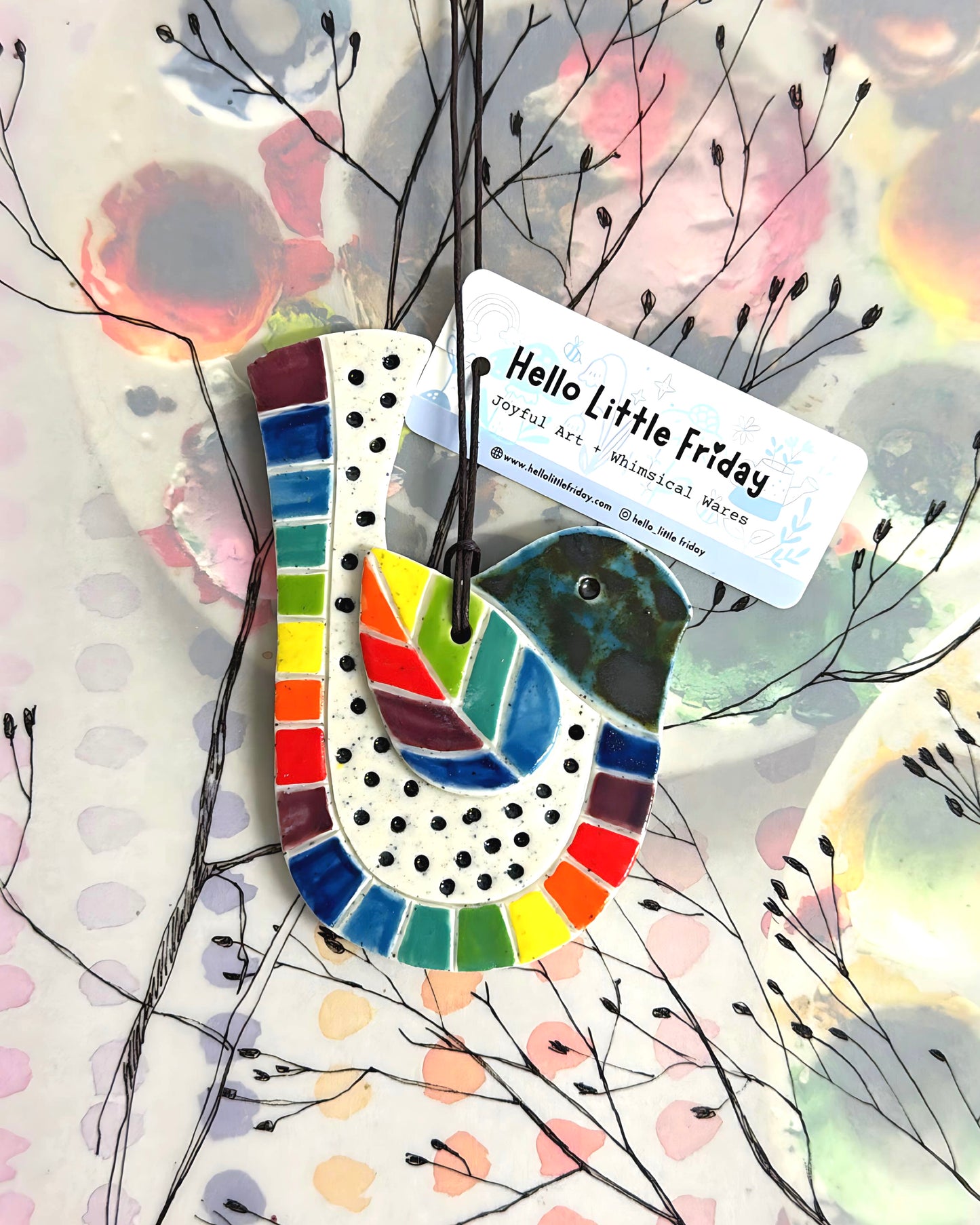 Hello Little BIRDIE ORNAMENTS : Choose your design : Handpainted Ceramic Wall Art by Jo Kealley
