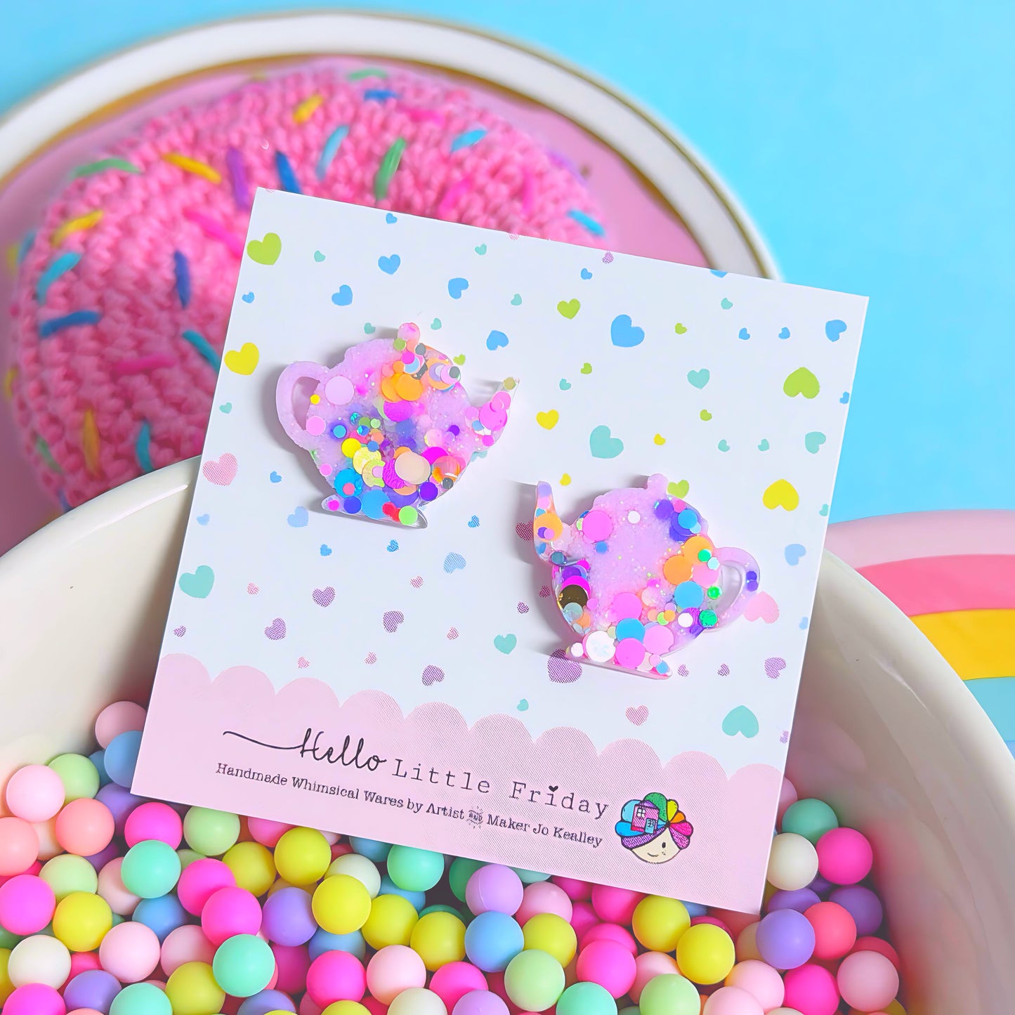 RAINBOW CONFETTI TEAPOTS : Handmade Resin Studs