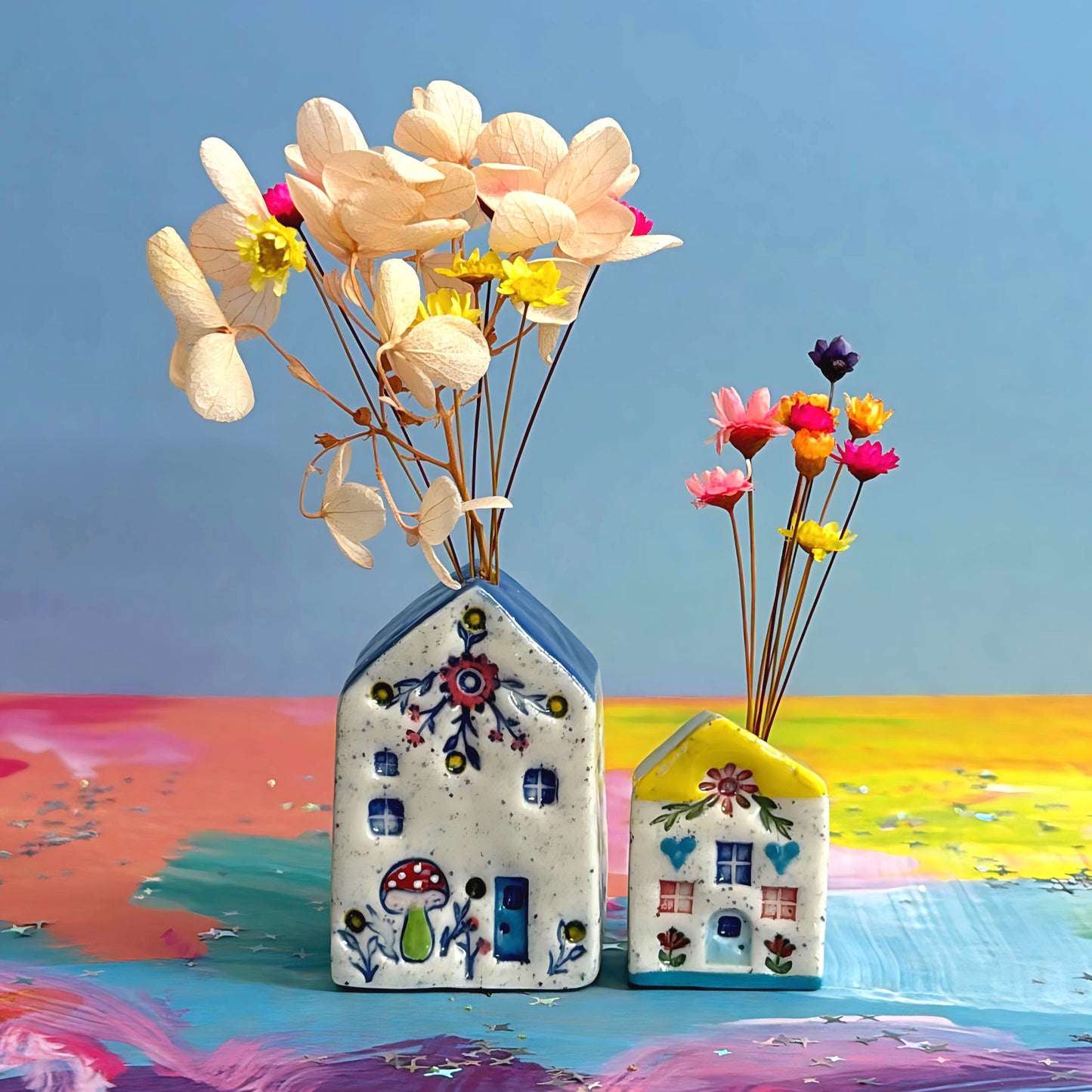 Hello Little BIG HOME Vase : 3 & 4 : Handpainted Ceramic Home Vases by Jo Kealley