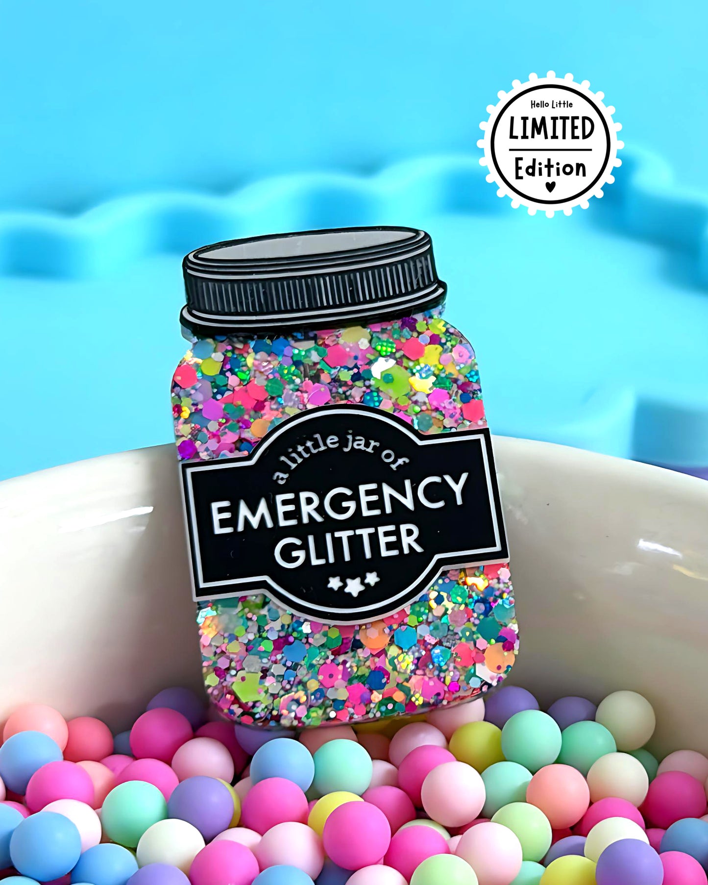 LIMITED EDITION : A LITTLE JAR OF : EMERGENCY GLITTER : Handmade Resin & Acrylic BROOCH