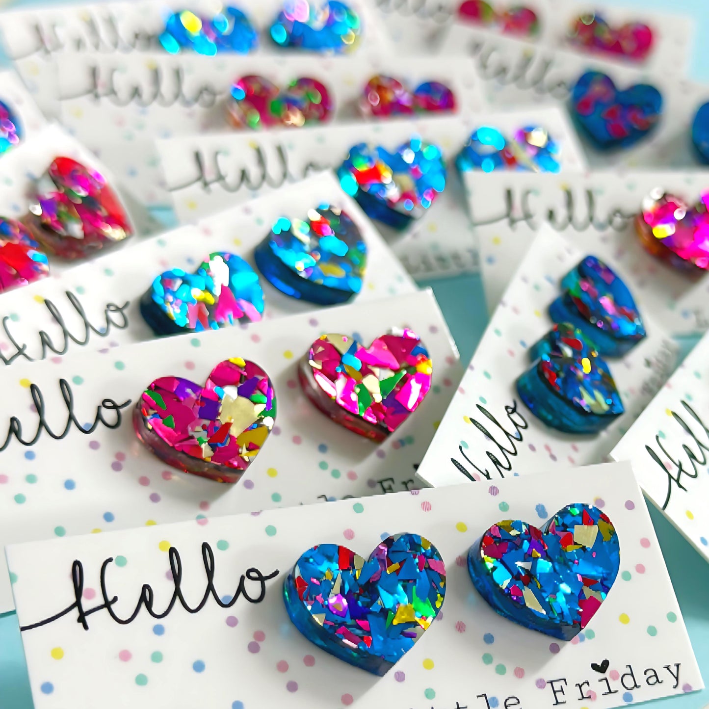 OPAL RAINBOW HEARTS : Choose your colour : Handmade Resin Earrings