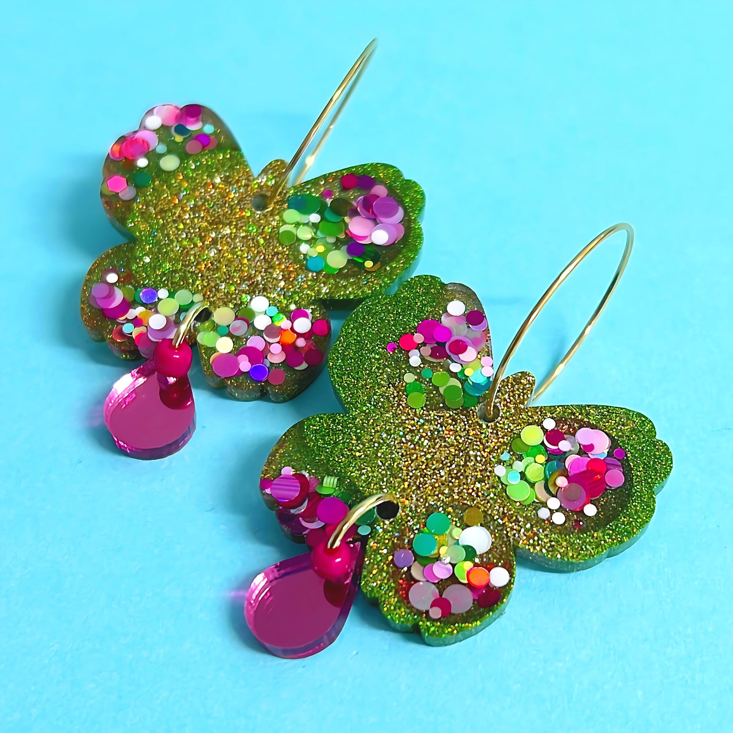 One of a Kind BUTTERFLIES : Choose your colour : Handmade Resin DROP Earrings
