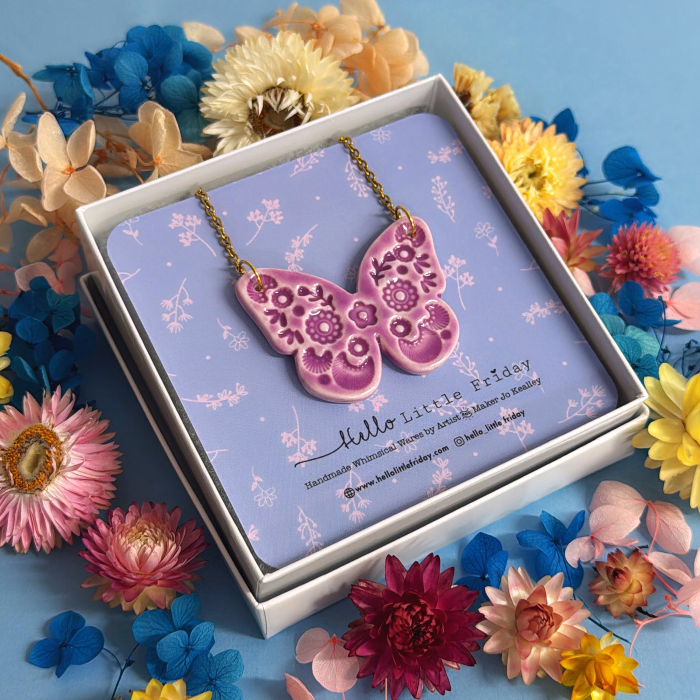BUTTERFLY FLUTTERBY : Lilac Purple ~ One of a kind : Medium Porcelain Pendant by Jo Kealley