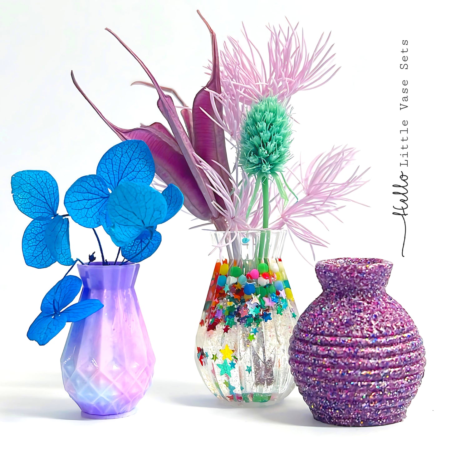 HELLO LITTLE VASE SETS : Set of 3 : Cast Resin Miniature Vases