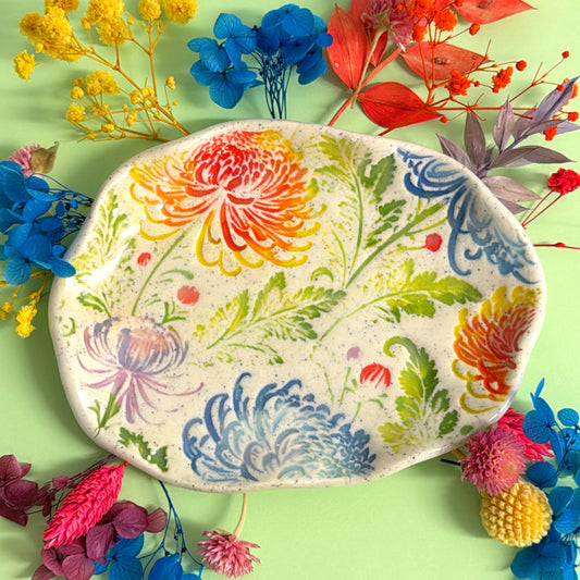 BOTANICA CERAMICA ~ Chrysanthemum Bloom Small Plate : Handmade Ceramic Treats & Tapas Dishes by Jo Kealley