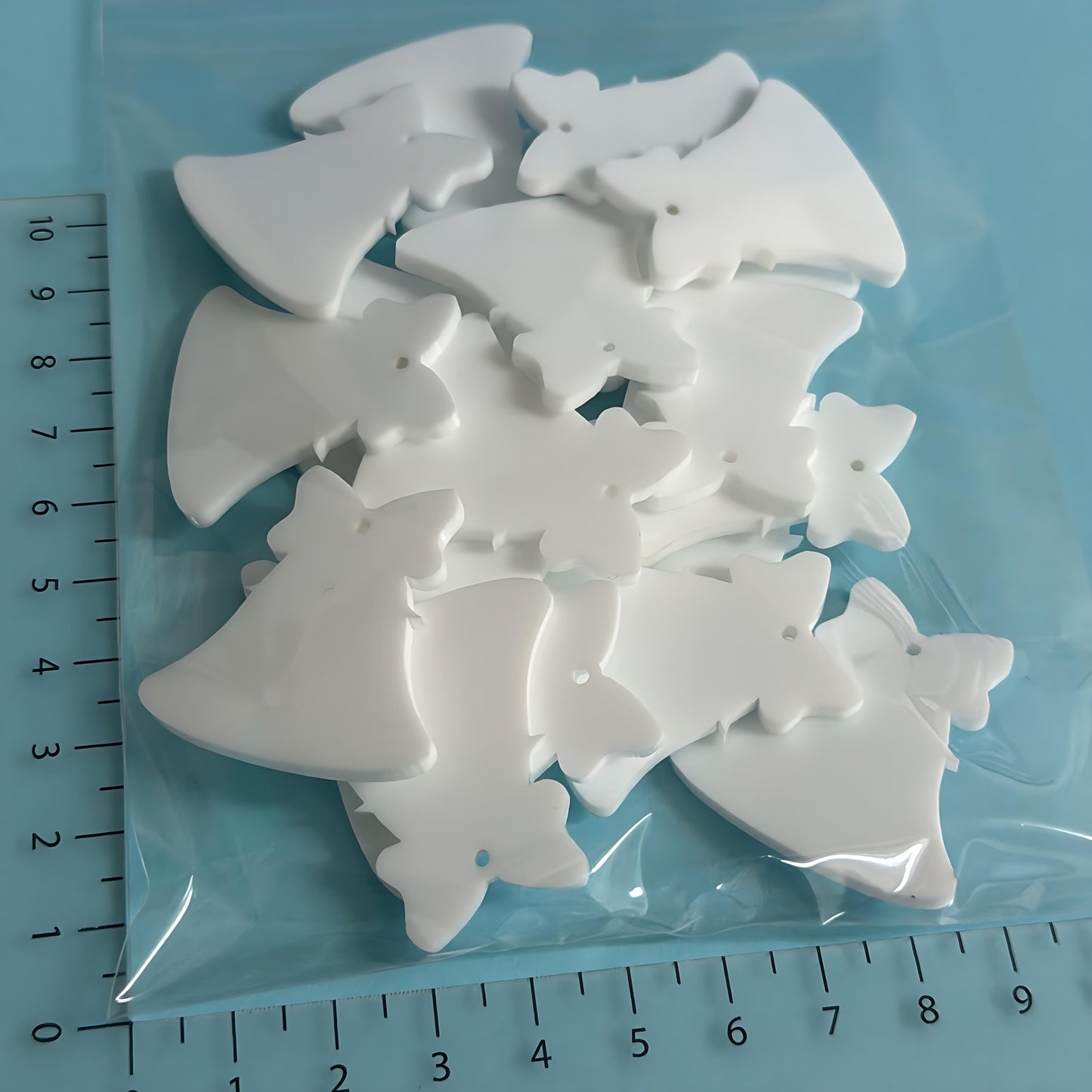 35mm CHRISTMAS BELLS WITH BOWS for drop size earrings : 3mm white gloss Acrylic components : Destash item