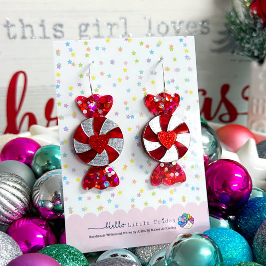 CHRISTMAS CANDY SWIRLY SWEETIES : Choose your colour : Handmade Resin & Acrylic DROP Earrings