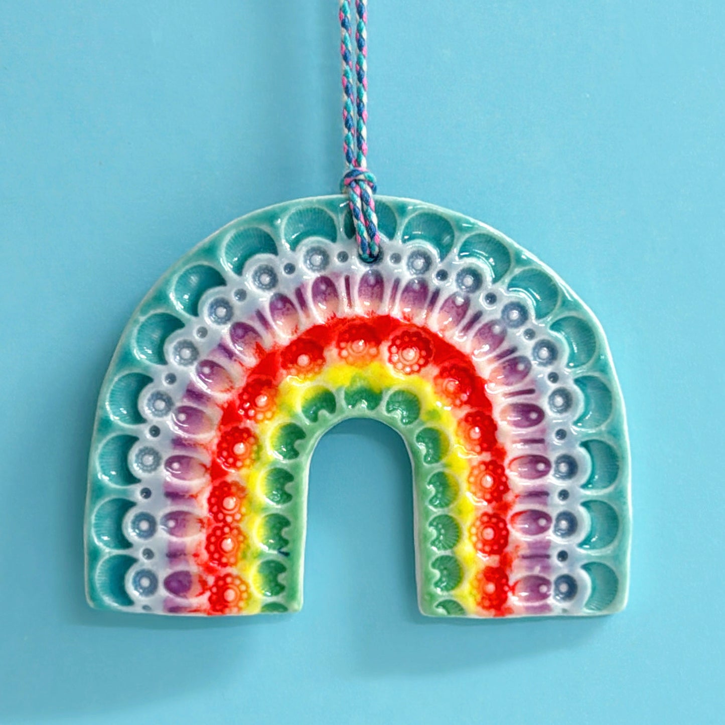 One of a kind RAINBOW TALISMAN Wall Art : Handmade Porcelain Ornament by Jo Kealley