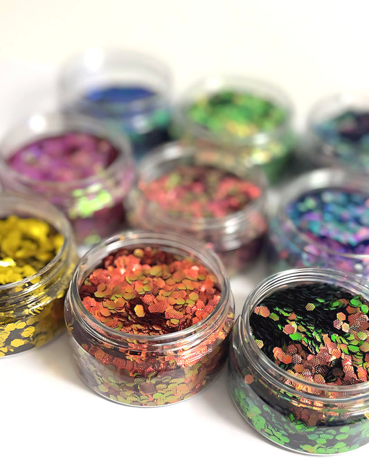 3mm HONEYCOMB HEX HIGH SHINE IRIDESCENT GLITTER : choose you colour : large black jar : Destash item