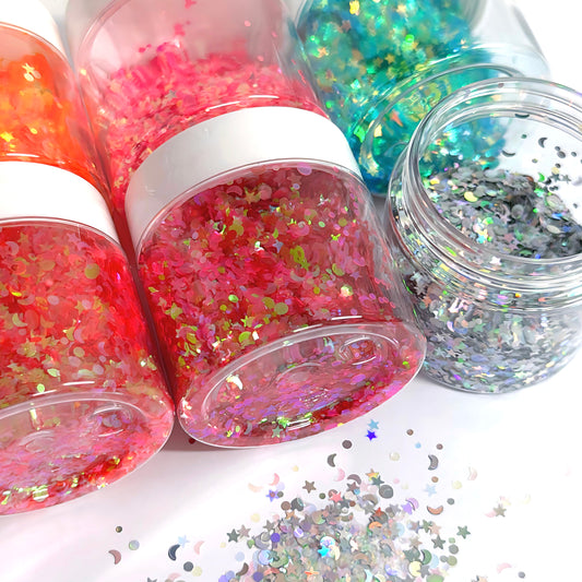 CELESTIAL SUN MOON STARS : Colour-shift Holographic Glitter : choose your colour : medium white jar : Destash item