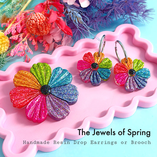 THE JEWELS OF SPRING : Jewel-toned Handmade Resin DROP Earrings or BROOCH