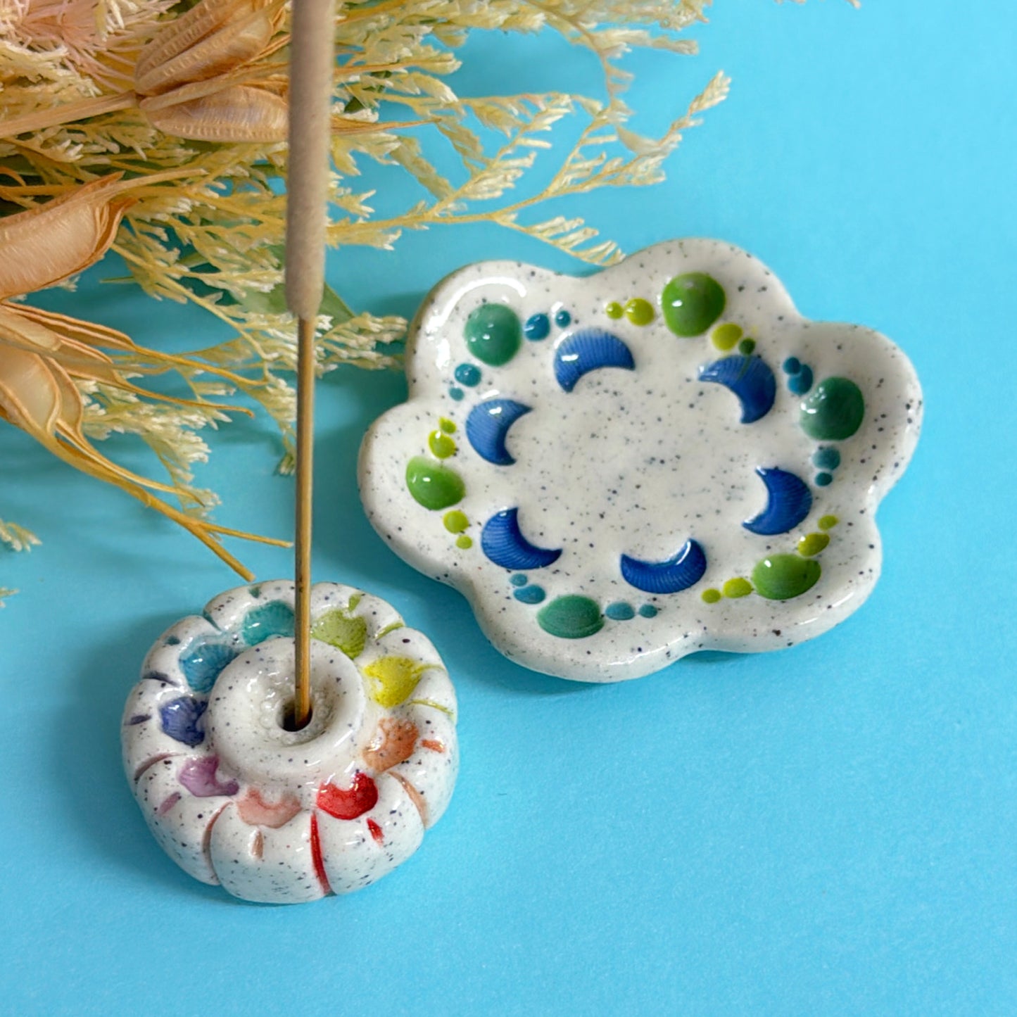 RAINBOW DAYDREAMS : 2 part Handmade Ceramic Incense Holder by Jo Kealley