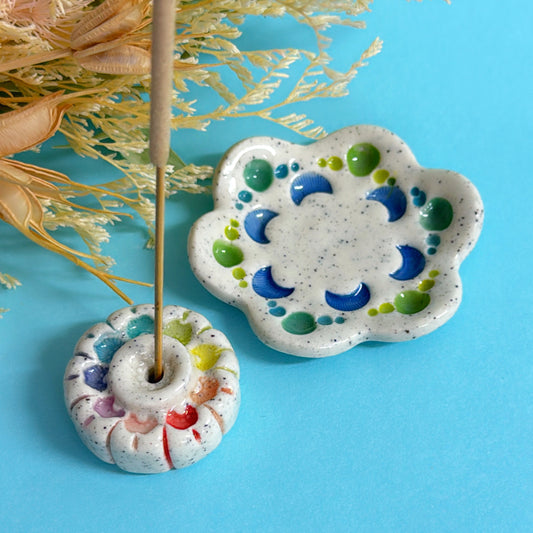 RAINBOW DAYDREAMS : 2 part Handmade Ceramic Incense Holder by Jo Kealley
