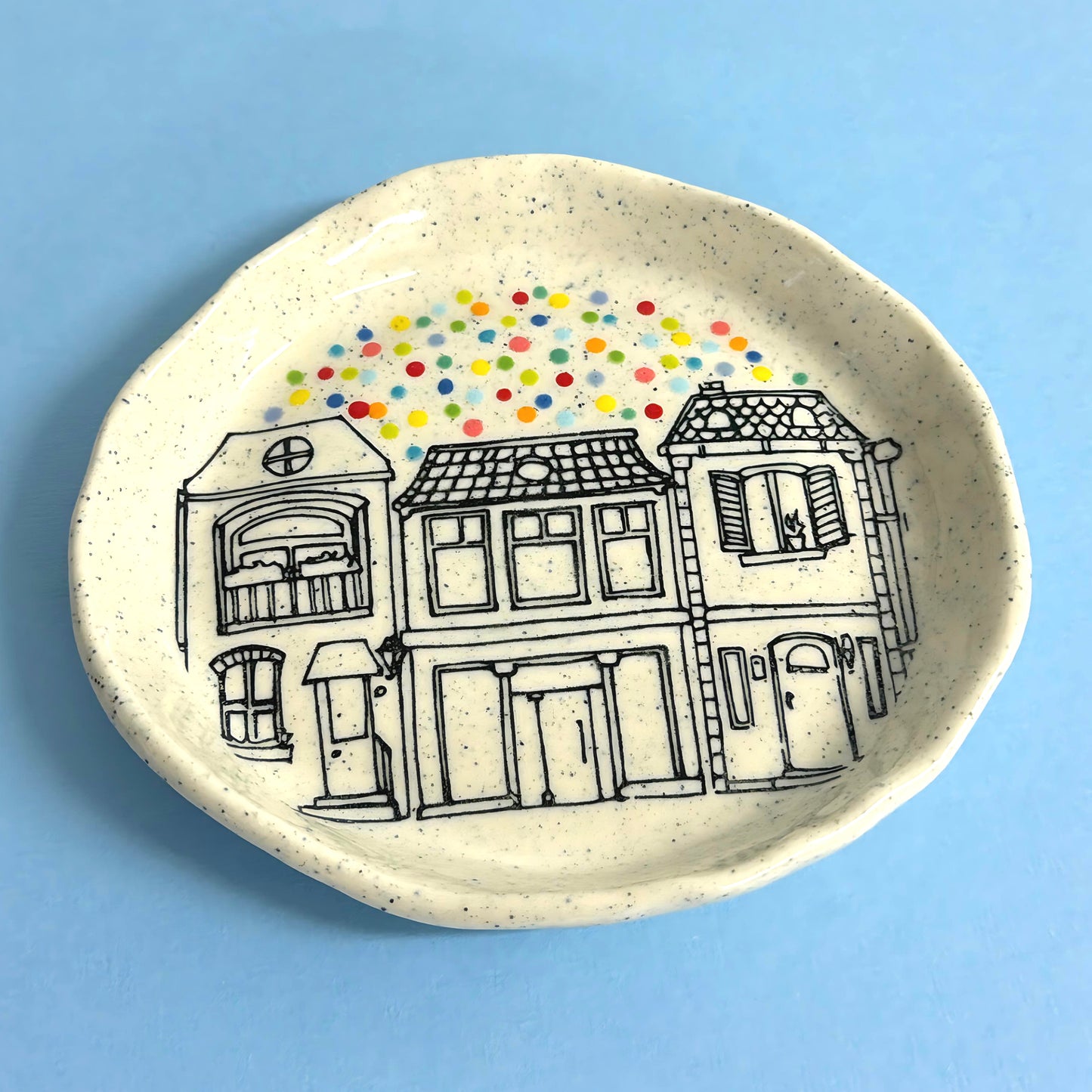 Hello Little RAINBOW CONFETTI DISH : Choose your design : Handpainted Ceramic Dishes by Jo Kealley