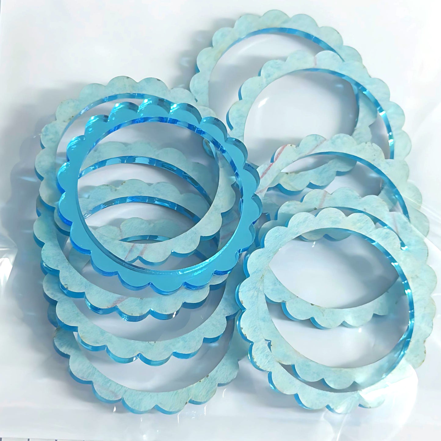 10 x 40mm Scallop circles BLUE MIRROR : Acrylic components : Destash item