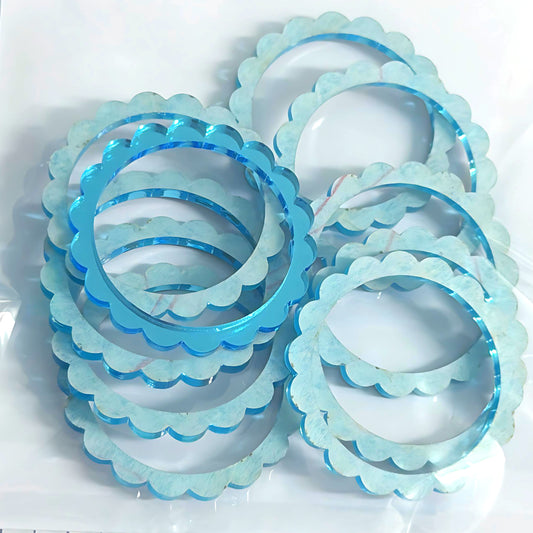 10 x 40mm Scallop circles BLUE MIRROR : Acrylic components : Destash item