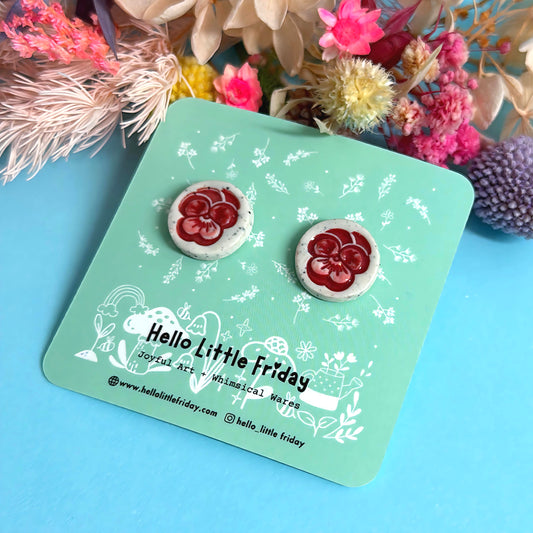 BOTANICA CERAMICA STUDS : Pansies : Handmade Ceramic STUD Earrings by Jo Kealley