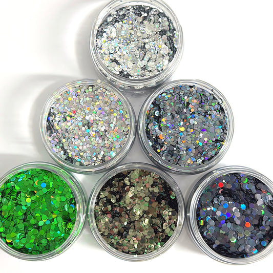 2mm & 3mm HOLOGRAPHIC DISCO DOTS : choose you colour : large black jar : Destash item