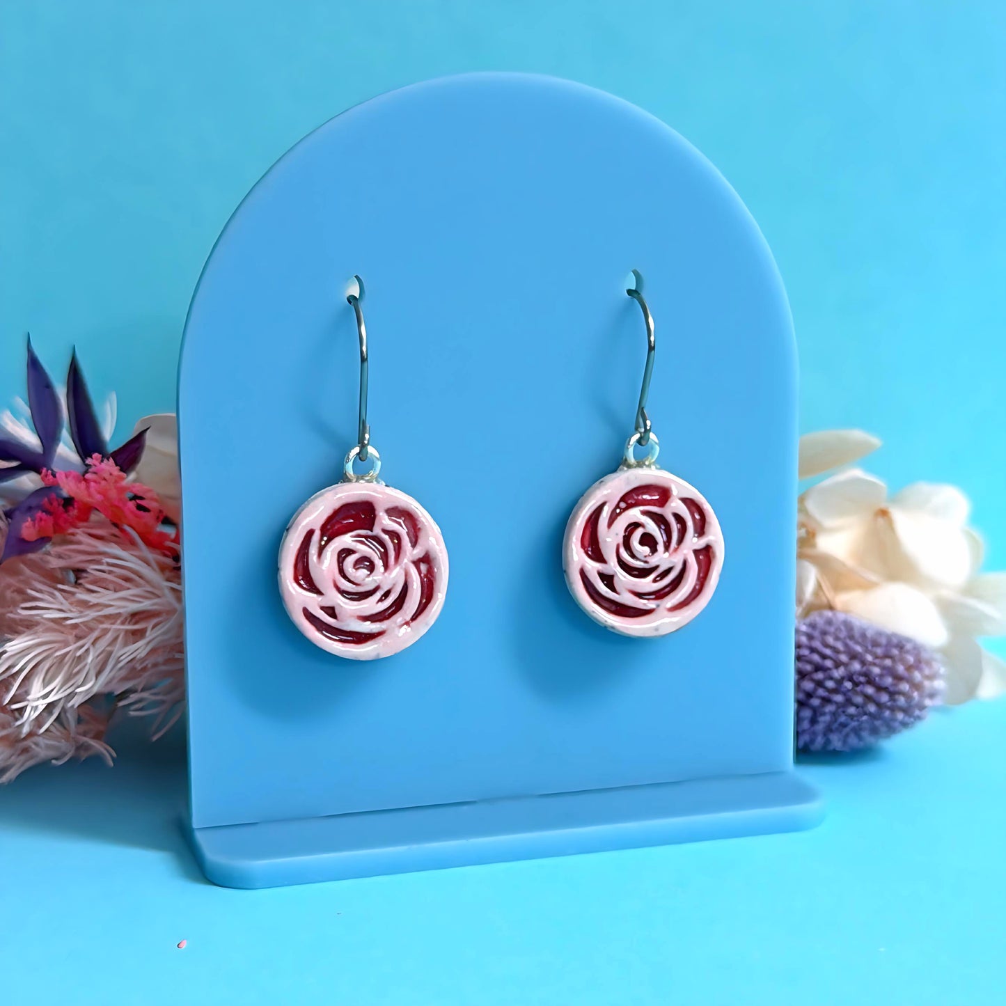 BOTANICA CERAMICA : Roses : PETITE : Ceramic Earrings by Jo Kealley