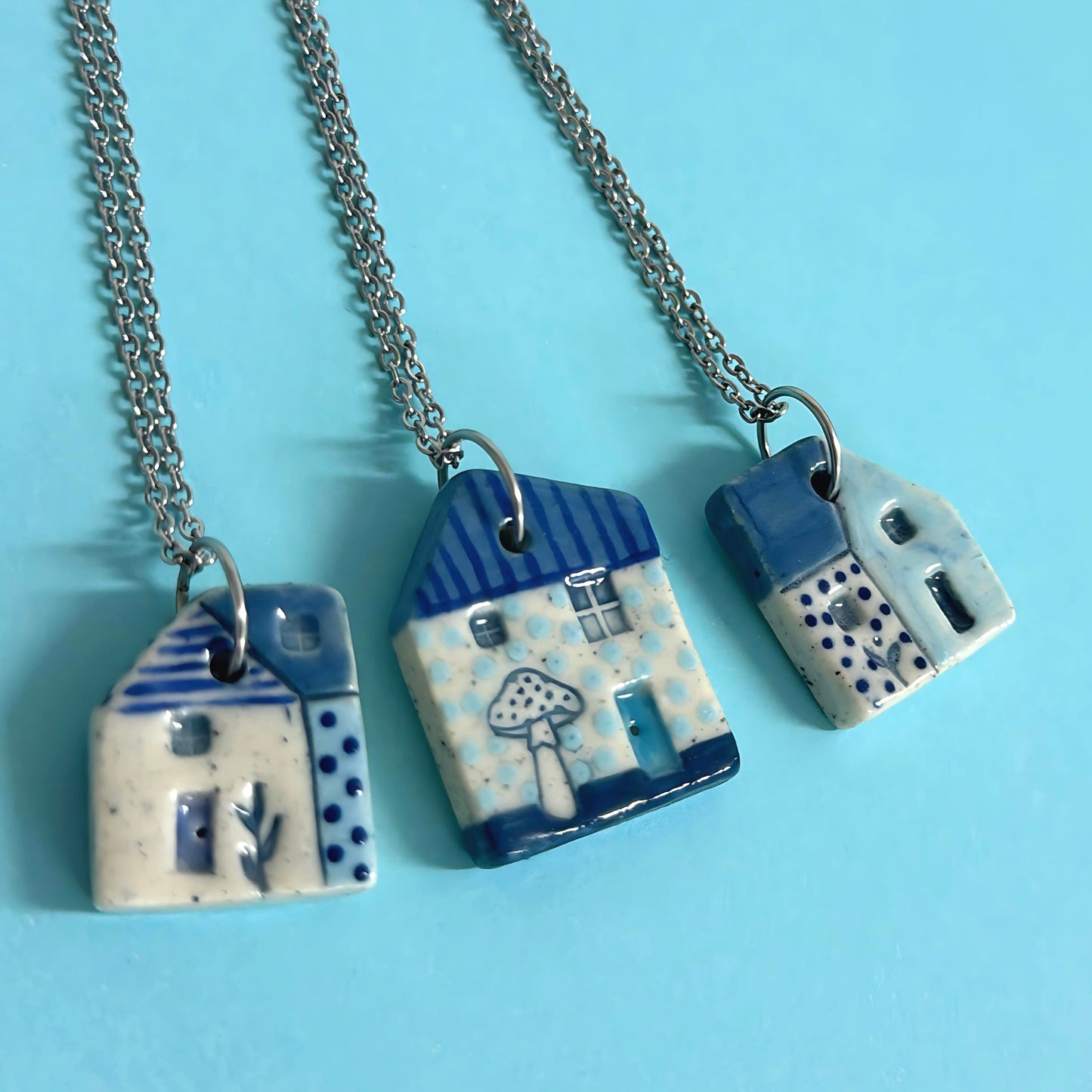 Hello Little HOMES 3 : Choose your Home : Handpainted One of a kind : Ceramic Home Pendants by Jo Kealley
