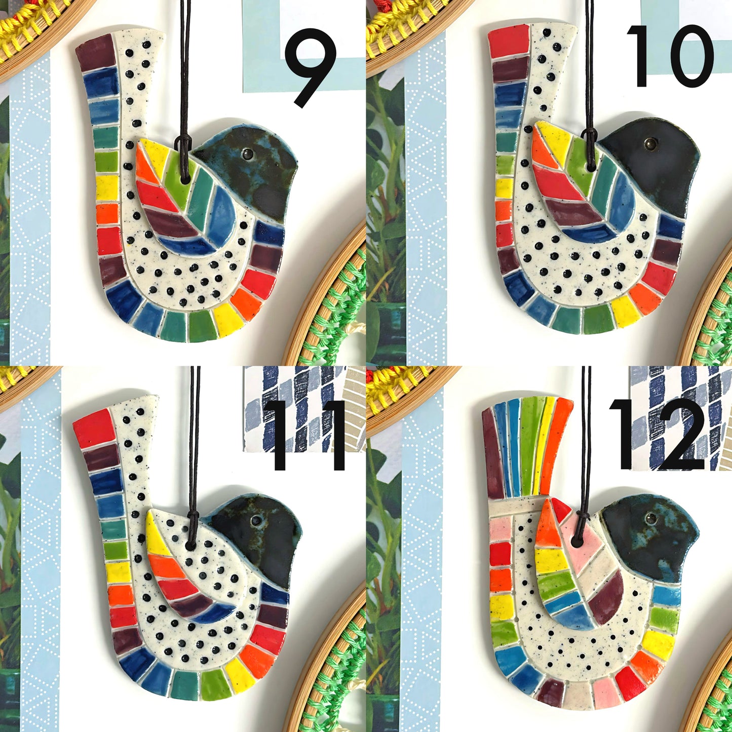 Hello Little BIRDIE ORNAMENTS : Choose your design : Handpainted Ceramic Wall Art by Jo Kealley