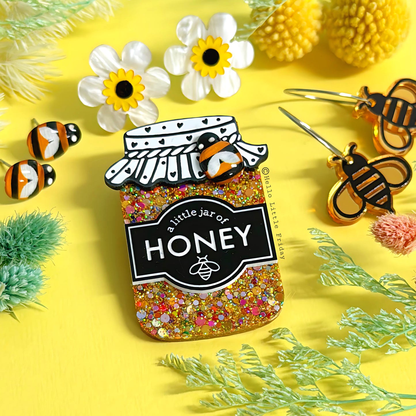 A LITTLE JAR OF : HONEY : Handmade Resin & Acrylic BROOCH