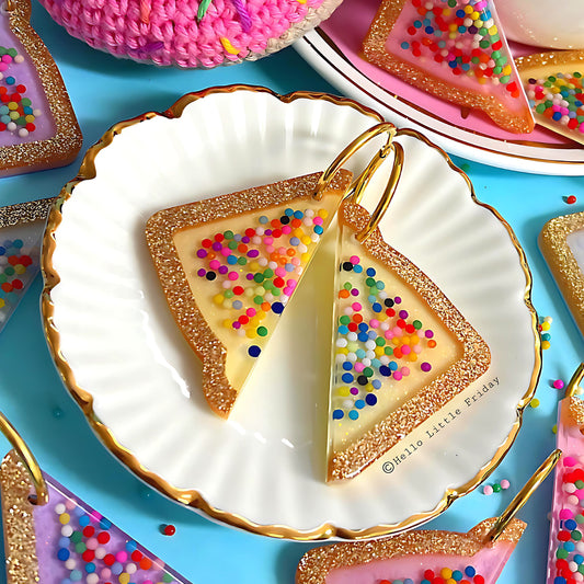 RAINBOW SPRINKLE FAIRYBREAD : Choose SILVER or GOLD hoops : Handmade Resin DROP Earrings