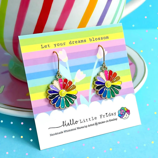 RAINBOW DAISY : Enamel DROP Earrings